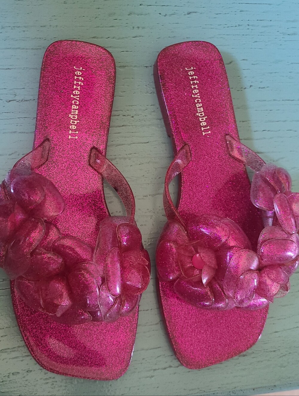 Jeffrey Campbell Women’s Pink Glitter Floral Jelly Sandals EU 39 US 8